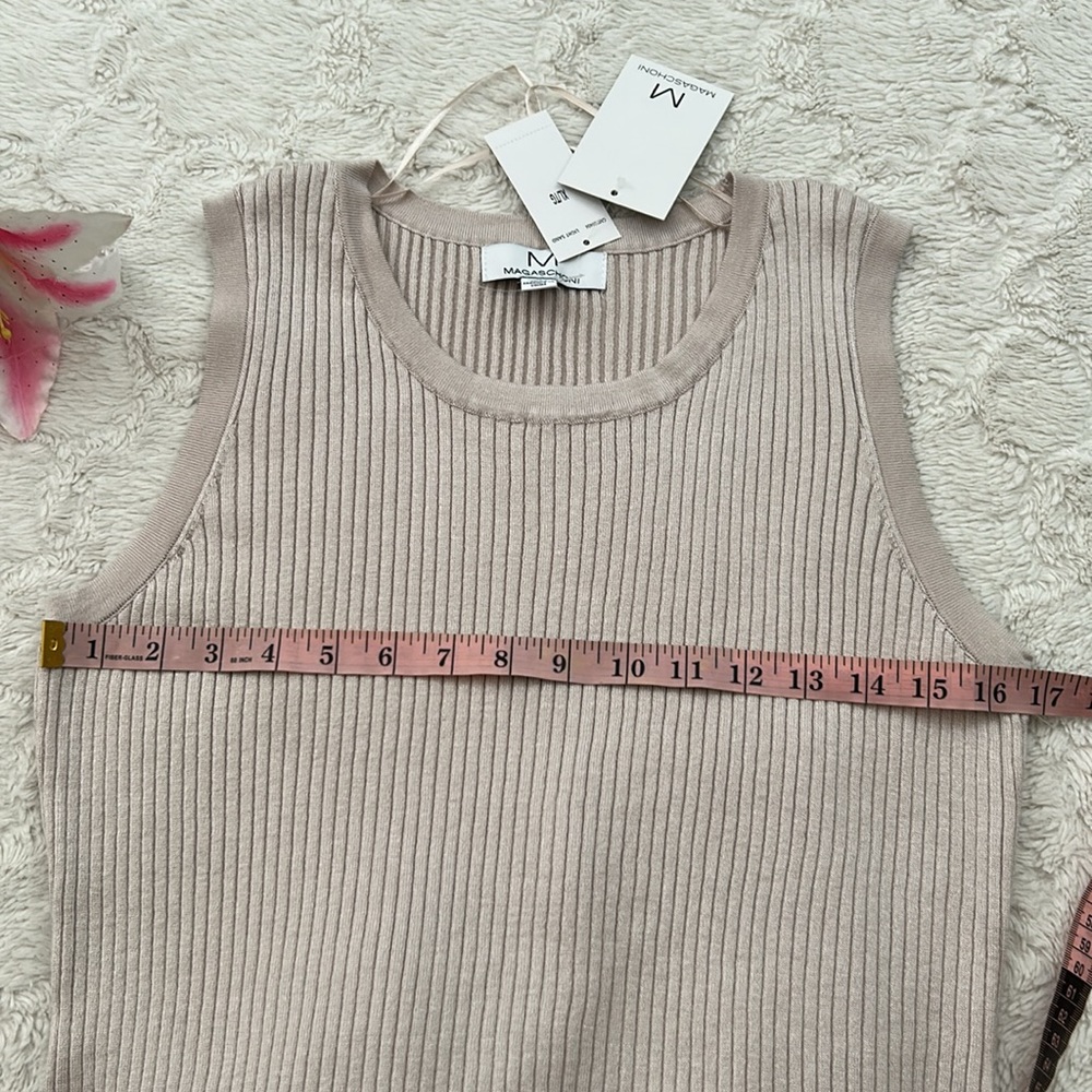 Magaschoni - Light Taupe Ribbed Crew Sleeveless Midi Dress - XL - Picture 3 of 7